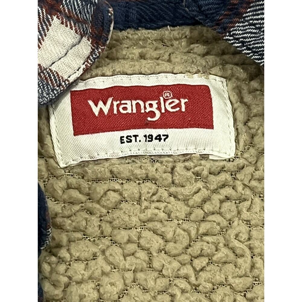 Wrangler Mens Blue Plaid Sherpa Lined Flannel Shirt Jacket XL Heavy Shacket - Picture 9 of 11